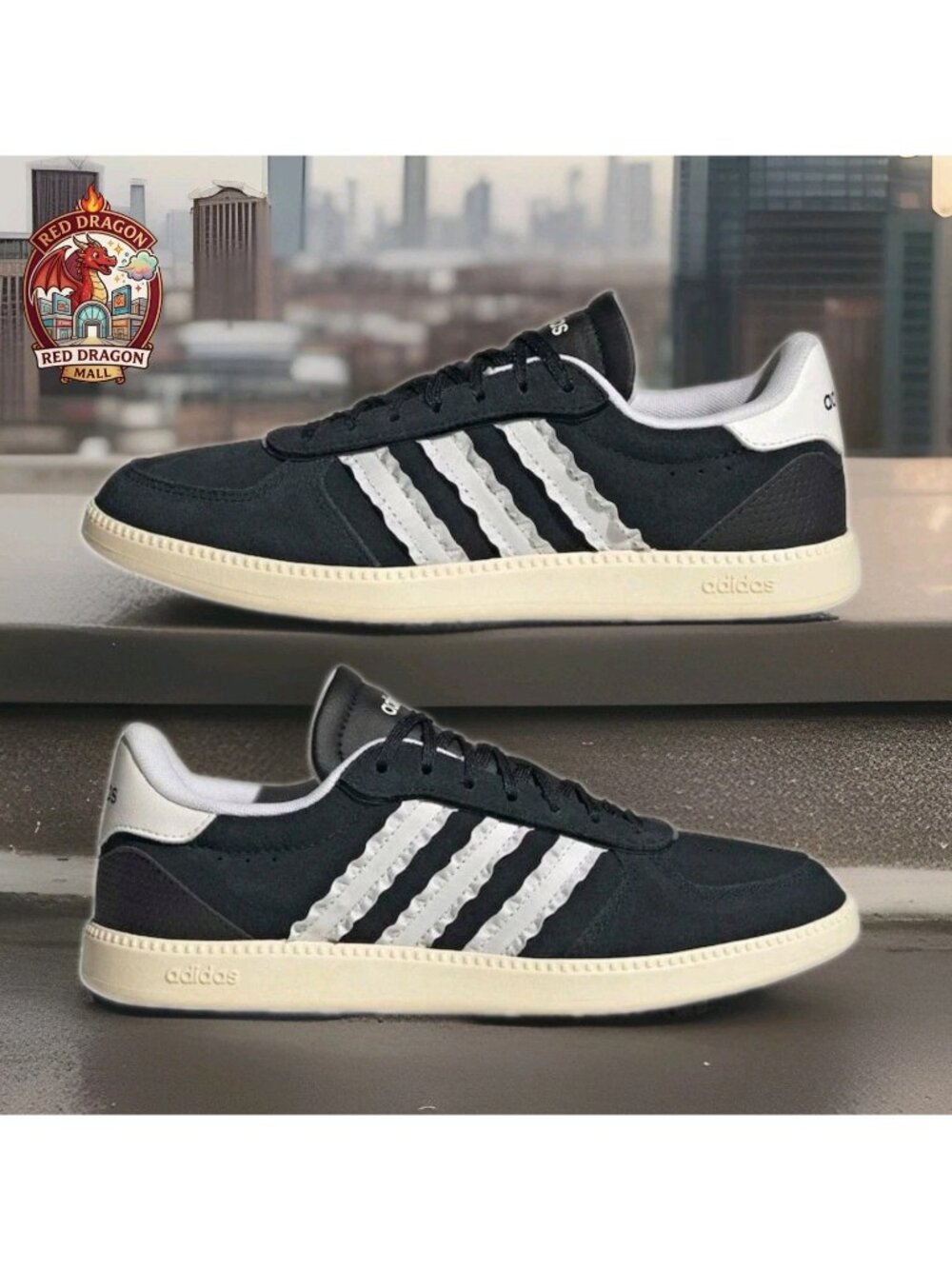 Adidas Breaknet Sleek Suede Black Ruffle Shoes IH1391 - Women's Size 10